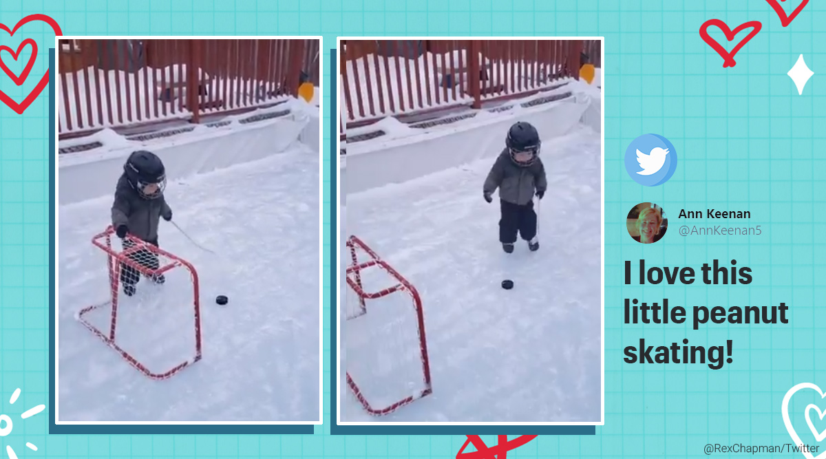 Little boy playing ice hockey, Toddler skating in ice hockey, Viral video, Toddler videos, Toddlers playing sports video, Trending news, Indian Express news.